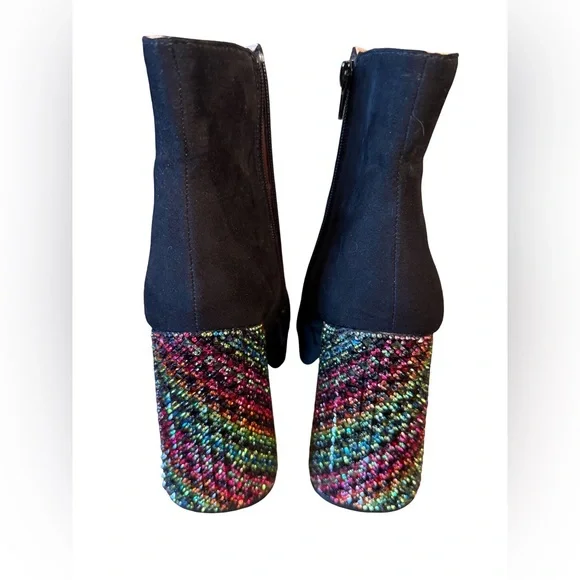 Betsey Johnson NWOT Stunning Black Ankle Boots Multicolor Rhinestone Heel (SH36) - Picture 7 of 9